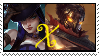 A stamp with the splash arts of Caitlyn and Viktor from League of Legends, with an X between them.